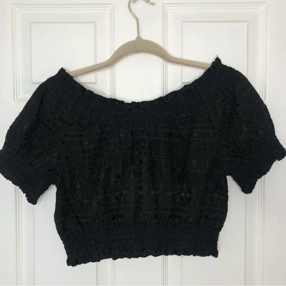 J Crew Puff Sleeve Smocked Top Eyelet